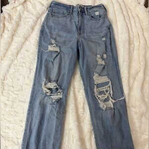 Hollister Light Blue Distressed Straight Leg Jeans